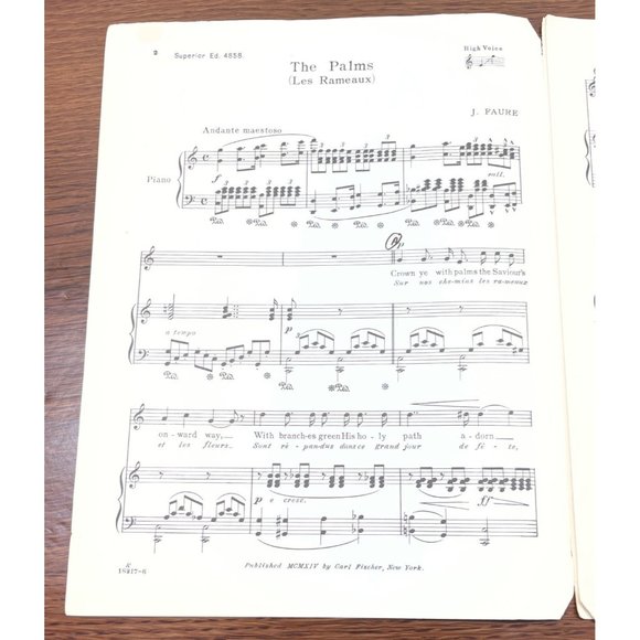 Sacred Music The Palms Les Rameaux Vintage Sheet Music Piano Voice 1914 - Picture 2 of 5